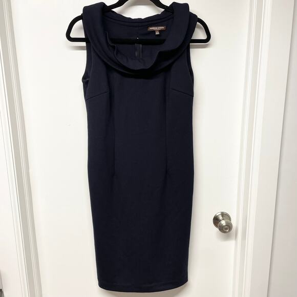 Adrienne Vittadini Womens Solid Navy Blue Sleeveless Sheath Dress Collar Size 4 - Picture 1 of 10